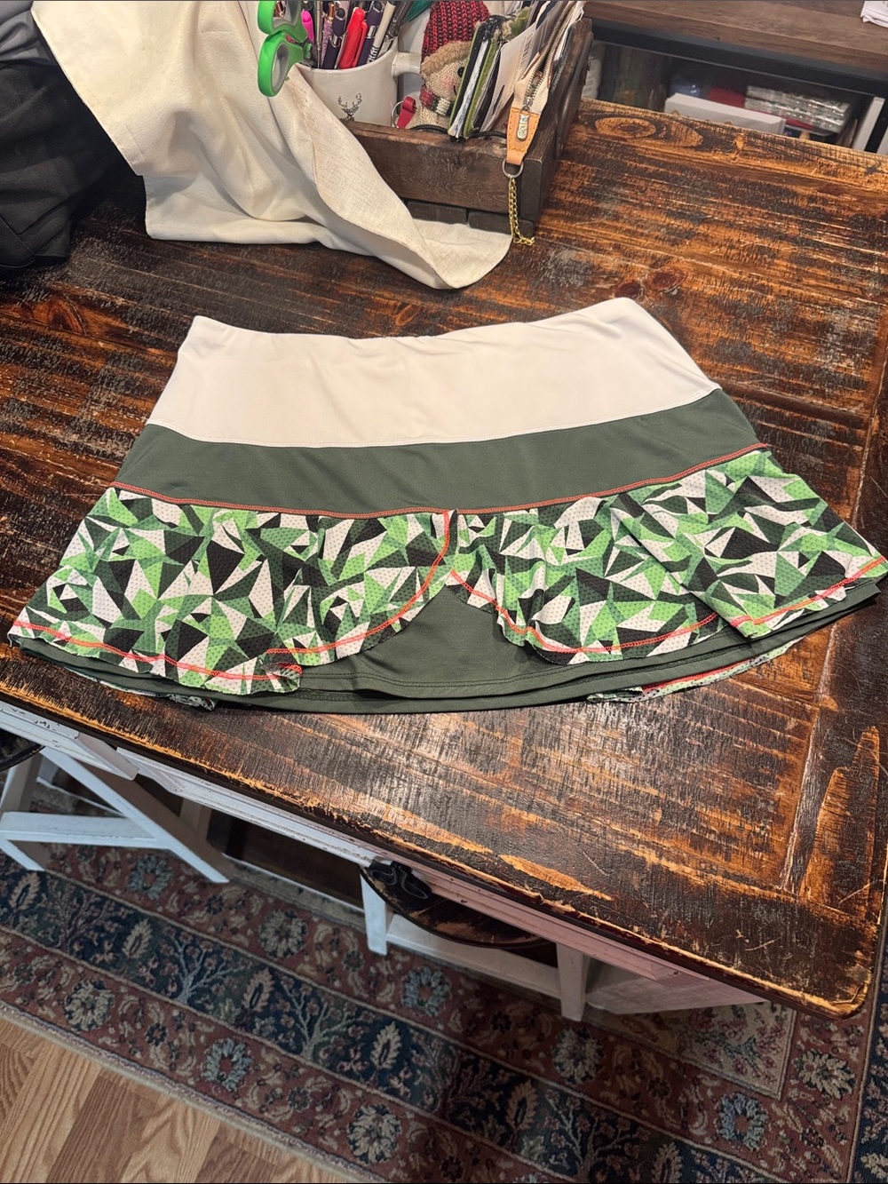 Lucky In Love Athletic Skirt with Green Geometric Ruffle large